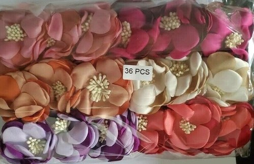 CraftbuddyUS Set of 36 Premium Satin Fabric Flowers - Picture 2 of 2