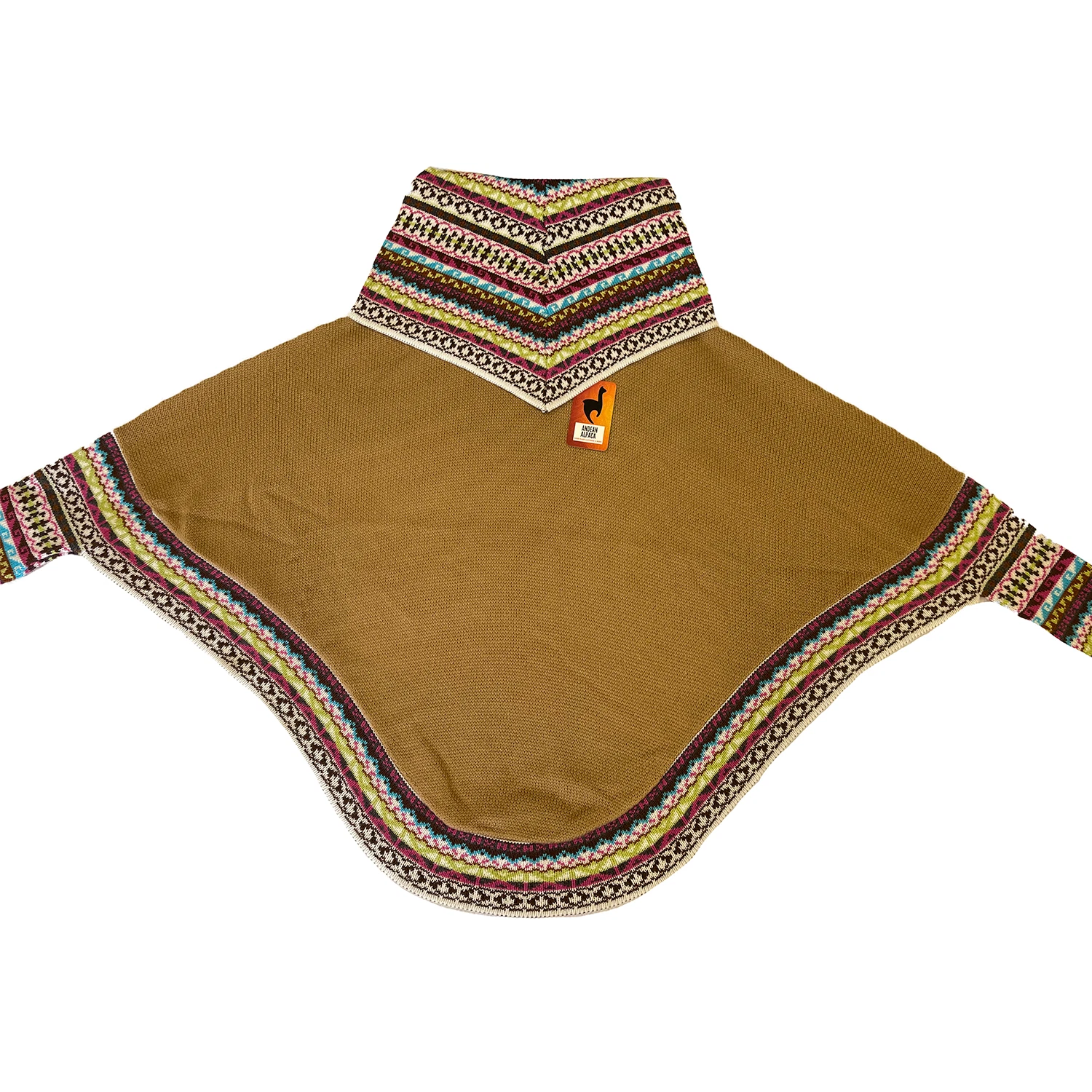 ANDEAN ALPACA HANDMADE WOMEN LIGHT BROWN CAPE COAT PONCHO M