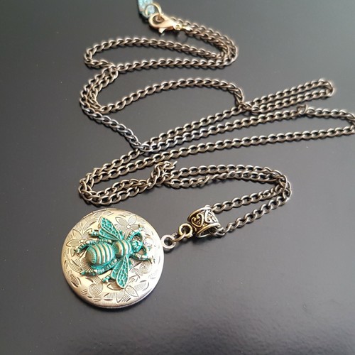 Collar colgante de filigrana de filigrana de filigrana de pátina verde gótico Steampunk - Imagen 6 de 9