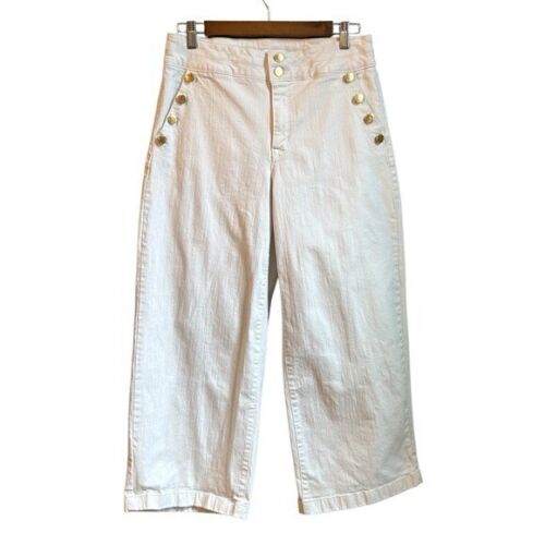 Anne Klein Wide Legged Cropped Sailor Pants Women’s SZ 10 Solid White Coastal
