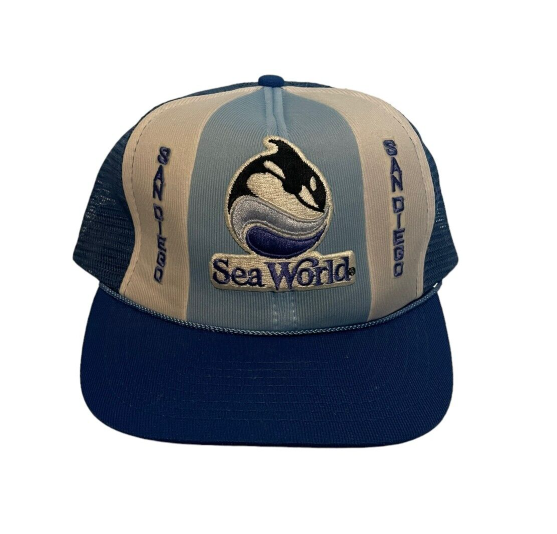 Vintage Sea World Hat Blue White 80s Cap Mesh Trucker Logo  display picture 1