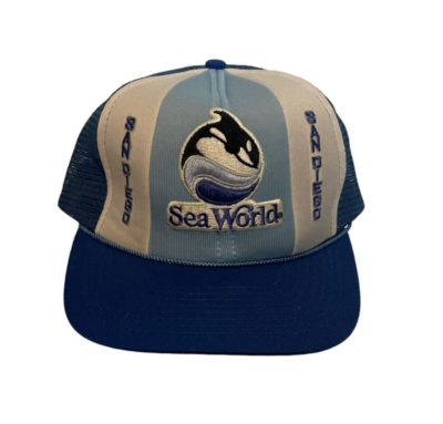 Vintage Sea World Hat Blue White 80s Cap Mesh Trucker Logo Casual