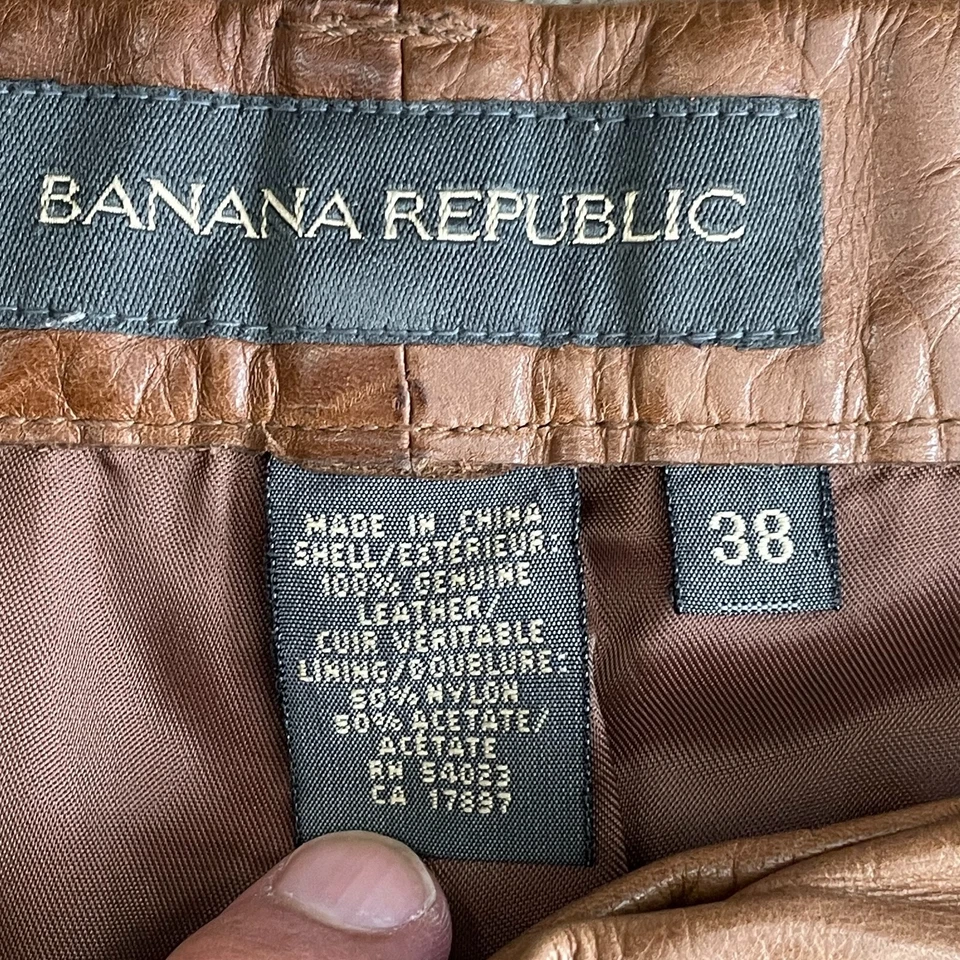 Винтажные кожаные брюки Banana Republic 38x34 коричневый прямой крой на молнии до лодыжки - Изображение 4 из 4