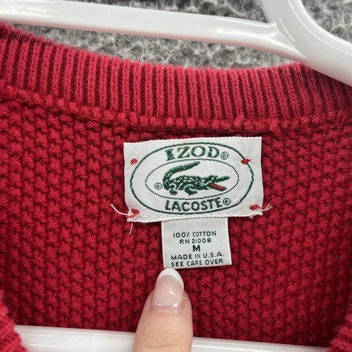 VINTAGE Izod Lacoste Sweater Men Medium Red Preppy Knit Pullover Made USA 90s - Picture 11 of 11