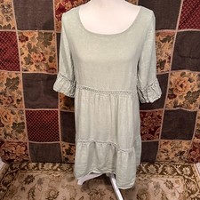 Lungo L'Arno Lagenlook Midi Dress Women's Small Green 1/2 Sleeve Made In Italy