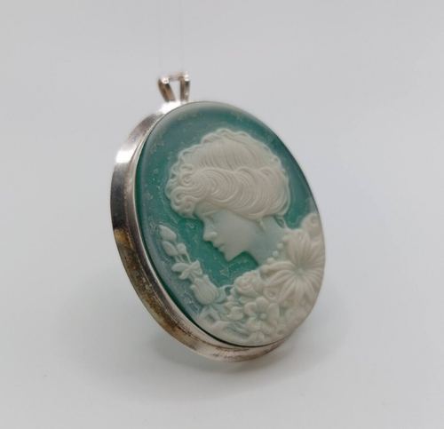 Pendant, hand carved green agate, sterling silver, emotional life amulet - Picture 6 of 9