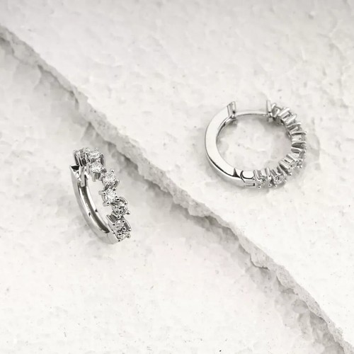 0.56 CT Round Cut VS/SI Lab Grown Diamond Women's Hoop Earrings 14K White Gold - Picture 5 of 6