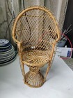 Vintage Peacock Chair Small Twist Base Wicker Rattan Doll Plant Stand