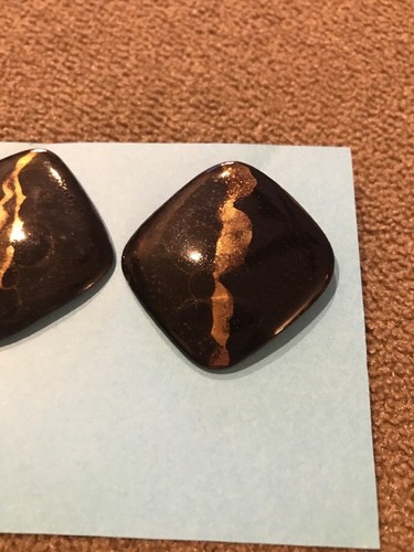 Handmade Handcrafted Black/Gold Diamond/Square Pierced Earrings Made In USA (BL) - Picture 2 of 3