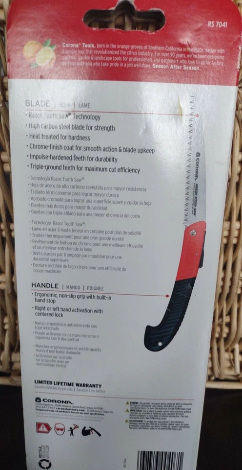 Sierra plegable de diente de afeitar Corona RS 7041, hoja de 7 pulgadas, roja - nueva - ENVÍO N 24 HORAS Foto 2 de 4
