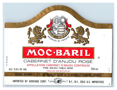 1970's-80's Moc Baril Cabenet D'Anjou Rose French Wine Label Original S14E