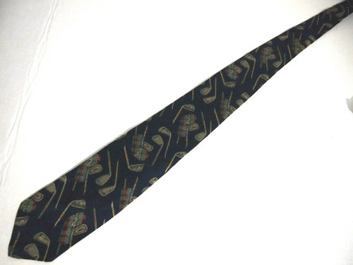 Brooks Brothers Makers Mens Necktie Tie Navy Blue Golf Clubs 2 Plaid Silk 58" - Picture 2 of 4