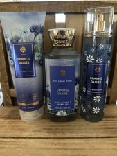 NWT Bath & Body Works 3PC Denim & Daisies Full Sz Bundle Mist, Shower Gel, Cream