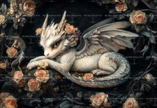 BABY DRAGON ART PRINT, Cottagecore Decor, Flower Gothic Poster, Fairytale D777