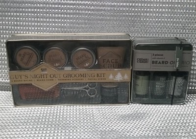 Lot of 2 Men Beard Grooming Kit 10pcs total Oils, Balm, Comb Scissors Face Scrub