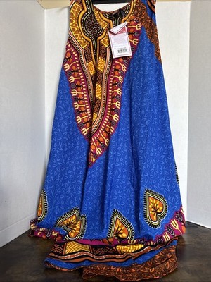 ESY Studio EY Boho Tunic Summer Maxi Dress Sleeveless African Print OS NEW Blue