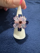 Sterling Silver 925 Multi Colored Faceted Cubic Zirconia Flower Ring, Sz 7.25
