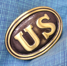 US Military Dress Belt Buckle Civil War Retro Solid Brass Vtg Krasnes .BLT178