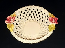 Anbieteschale Gitterkeramik / Porzellan Vintage weiß, Blumendekor- Bassano Italy