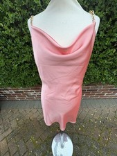 Quiz Pink Satin Cowl Neck Gold Strap Bodycon Dress Size Uk 10 New With Tags