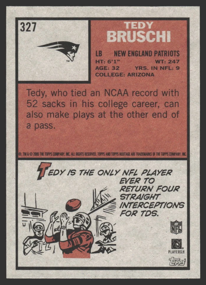 Tedy Bruschi #327 2005 Topps Heritage New England Patriots - Image 2 of 2