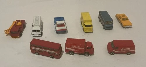 Lot Of 9 Vintage Corgi Juniors Toy Cars Featuring 3 Coca Cola Van, Bus,And Truck