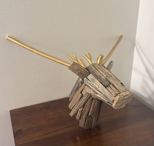 THRESHOLD Driftwood Deer Gold Reindeer Head Wall Mount Decor Rustic Lodge - Picture 12 of 12