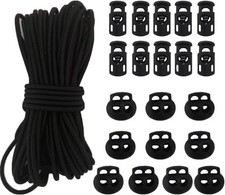 20pcs Plastic Cord Locks with 1/8-Inch 50ft Elastic Heavy 3mm, 3mm-black