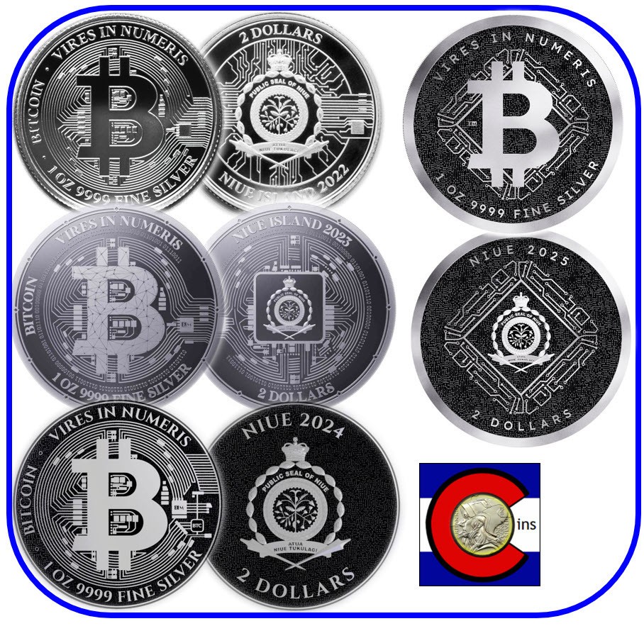 2022 2023 2024 2025 Niue Bitcoin (4) 1 OZ 0.9999 Bu Silber Münzen IN Hüllen