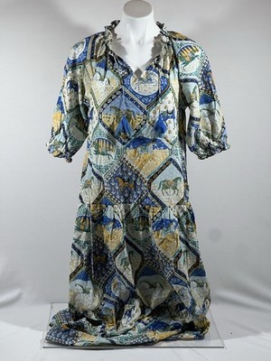 NEW Printfresh  Dress Womens XXS Long w/ Tassles 1/2 Sleeve
