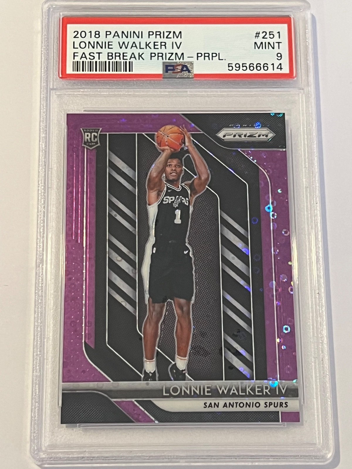 2018-19 Panini Prizm Lonnie Walker IV Purple Fast Break RC /75 PSA 9 Mint