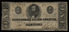 1863 $1 Confederate States of America  Note Richmond