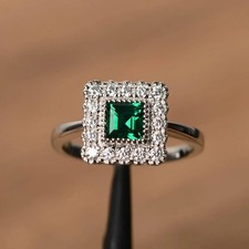 925 Sterling Silver Green Emerald Ring Lab Created Gemstone Women Modern Ring