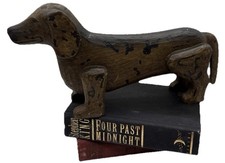 Vtg Artisan Hand Carved Wooden Dachshund Sausage weiner dog Figurine rustic