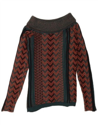 Liu Jo Womens Roll Neck Jumper Sweater UK 10 Small Brown Chevron BQ24