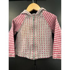 Tea Collection Kids Reversible Zip Up Hoodie Gray Pink Polka Dot Stripe 18-24M