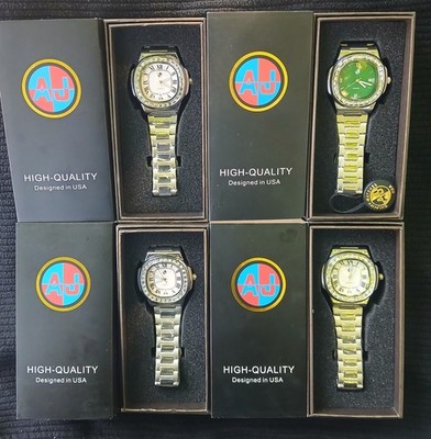 AJ'S STAINLESS STEEL VVSCZ CRYSTAL 4 WATCH LOT   BRAND NEW   w THE BOXES NWT