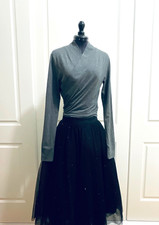 REPETTO Cache-heart Cross-Over Ballet Wrap Top - Dark Heather Grey - Size S