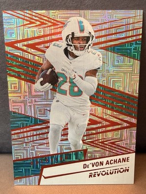 De'Von Achane 2025 Panini Revolution Orange Levels #37 Miami Dolphins 070/299