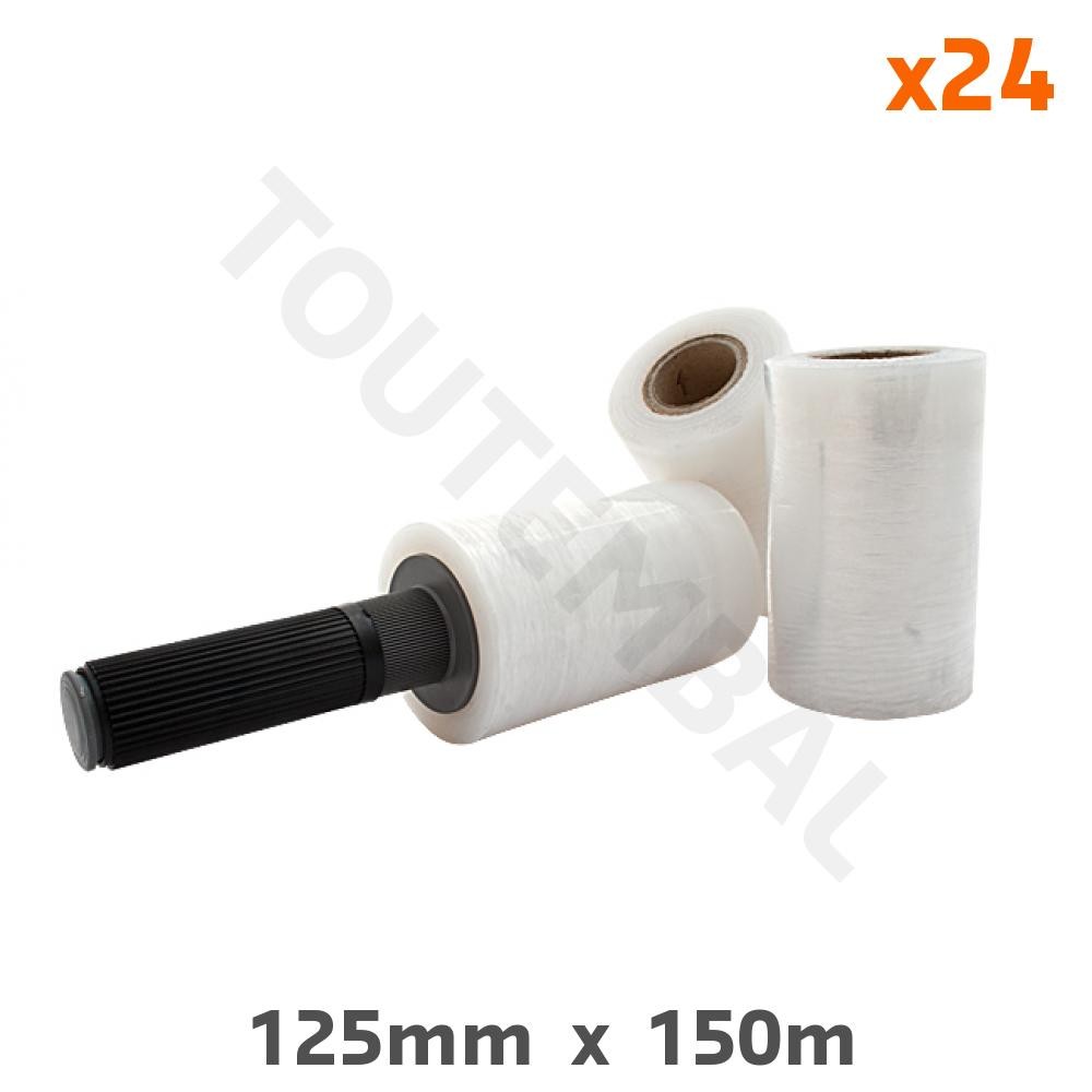 Film étirable 125 mm anti-déchirure 23 µ d'une adhérence parfaite en lot de 24