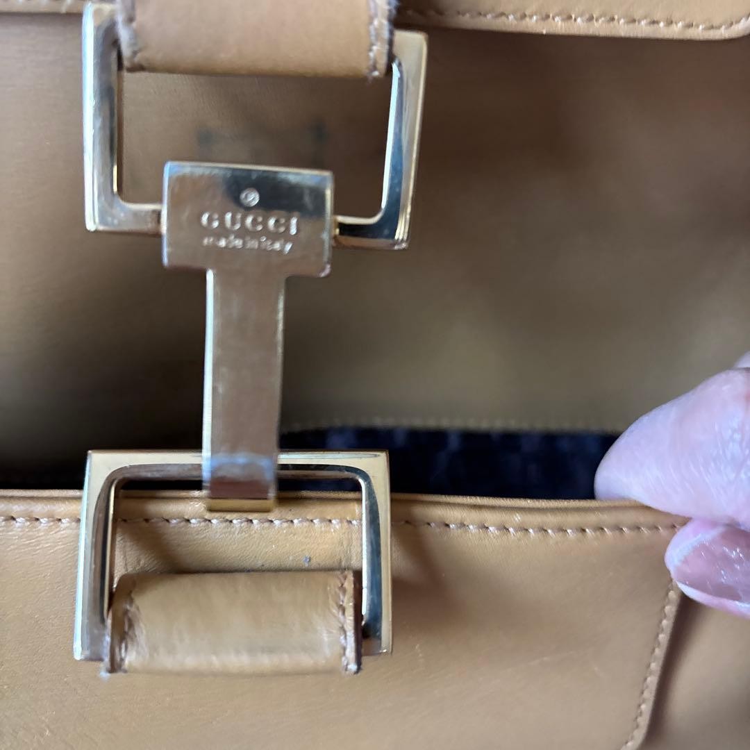GUCCI Solid Rectangle Tote Hand Bag Leather Beige… - image 22