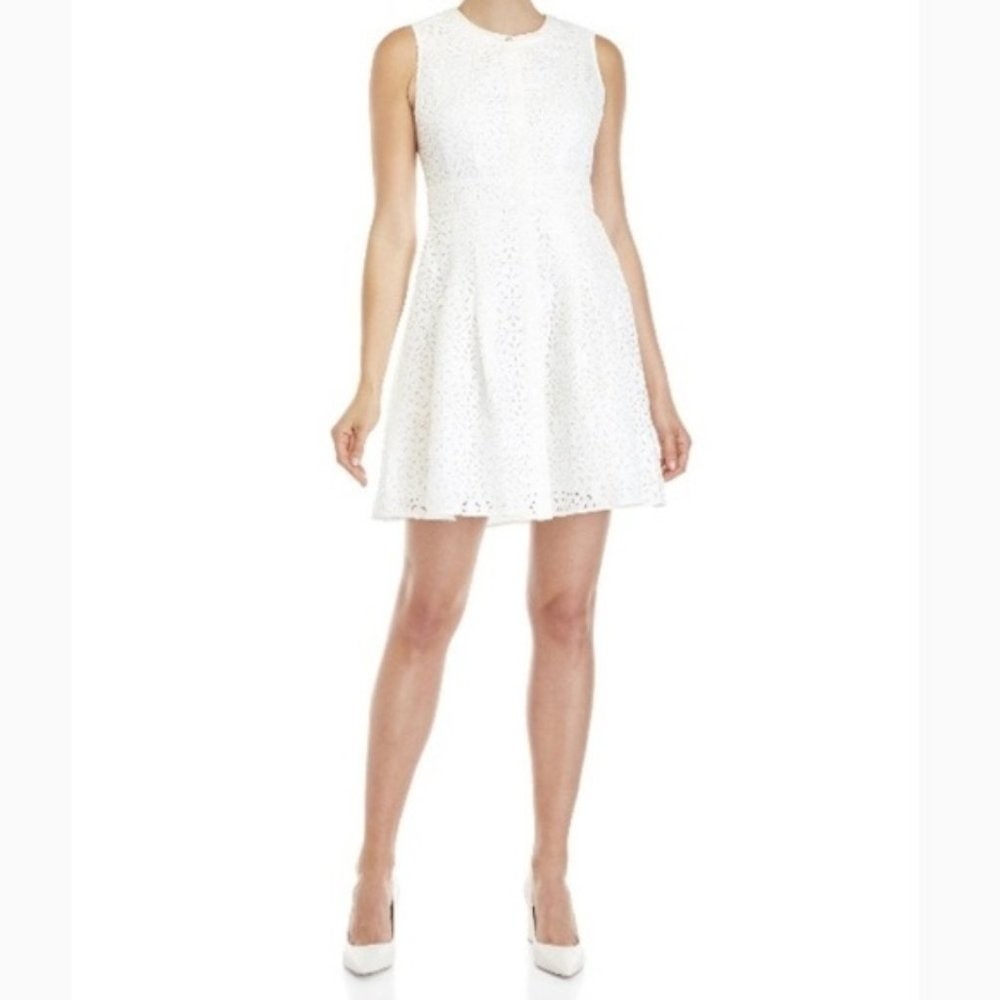 RACHEL Rachel Roy White Laser Cut Lace Fit and Flare Shirt  Dress Women's size 4
