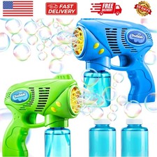 2 Kids Bubble Gun with 2 Bottles Refill Solution, Bubble Machine Gun for Todd...