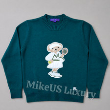 POLO RALPH LAUREN Green Tennis Bear Cotton Crewneck Sweater Women s Large NWT