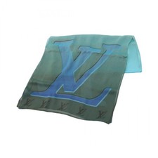 Sciarpa LOUIS VUITTON LV logo avvolgente foulard stola seta blu verde usata donna LV