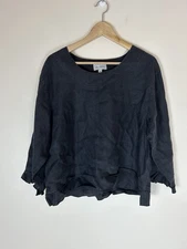 Two Wishes M Shirt linen boxy Top Blouse women’s lagenlook Black Ruffle Artsy