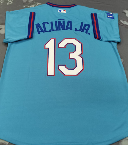 Ronald Acuna Jr. #13 ATL Braves City Connect Powder Blue Pullover Sewn Jersey.