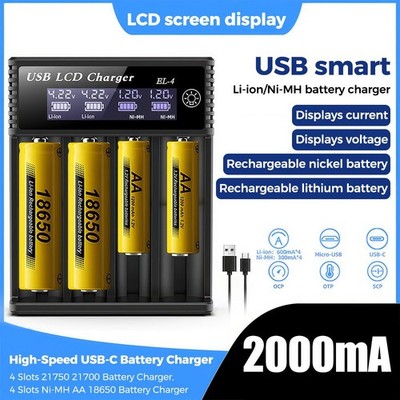 4-Slots LCD Akku Ladegerät USB Charger für Lithium Batterie ladegerät A AA AAA