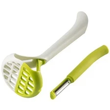Hutzler Peel 'N Mash Potato Masher, one size, Green BPA FREE 2 IN 1