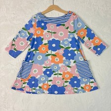 Mini Boden Floral Dress Kids 7-8Y Blue Pink Excellent Long Sleeve Striped Pocket